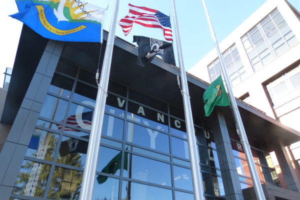 City hall with flags