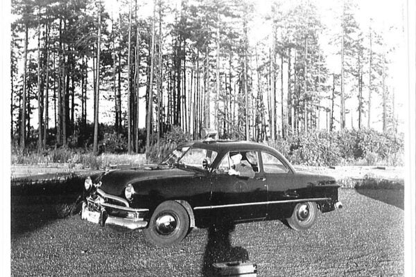 old police in car image b/w