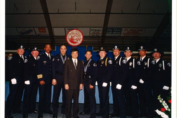 In 2000, the population of Vancouver was 143,560. Pictured, the 2001 Washington State Law Enforcement Medal of Honor Recipients Officer Lawrence Zapata and Officer Adam Millard, along with Governor Locke, Chief Reeves, and the Vancouver Police Department Honor Guard. Pictured, Left to Right: Officer Tom Sawyer, Officer John Davis, Chief Stan Reeves, Officer Lawrence Zapata, Washington State Governor Gary Locke, Officer Adam Millard, Sergeant Kris Nowak, Officer George Delgado, Officer Jeff Olson, Officer Ed Letarte, Officer Paul Brewster.