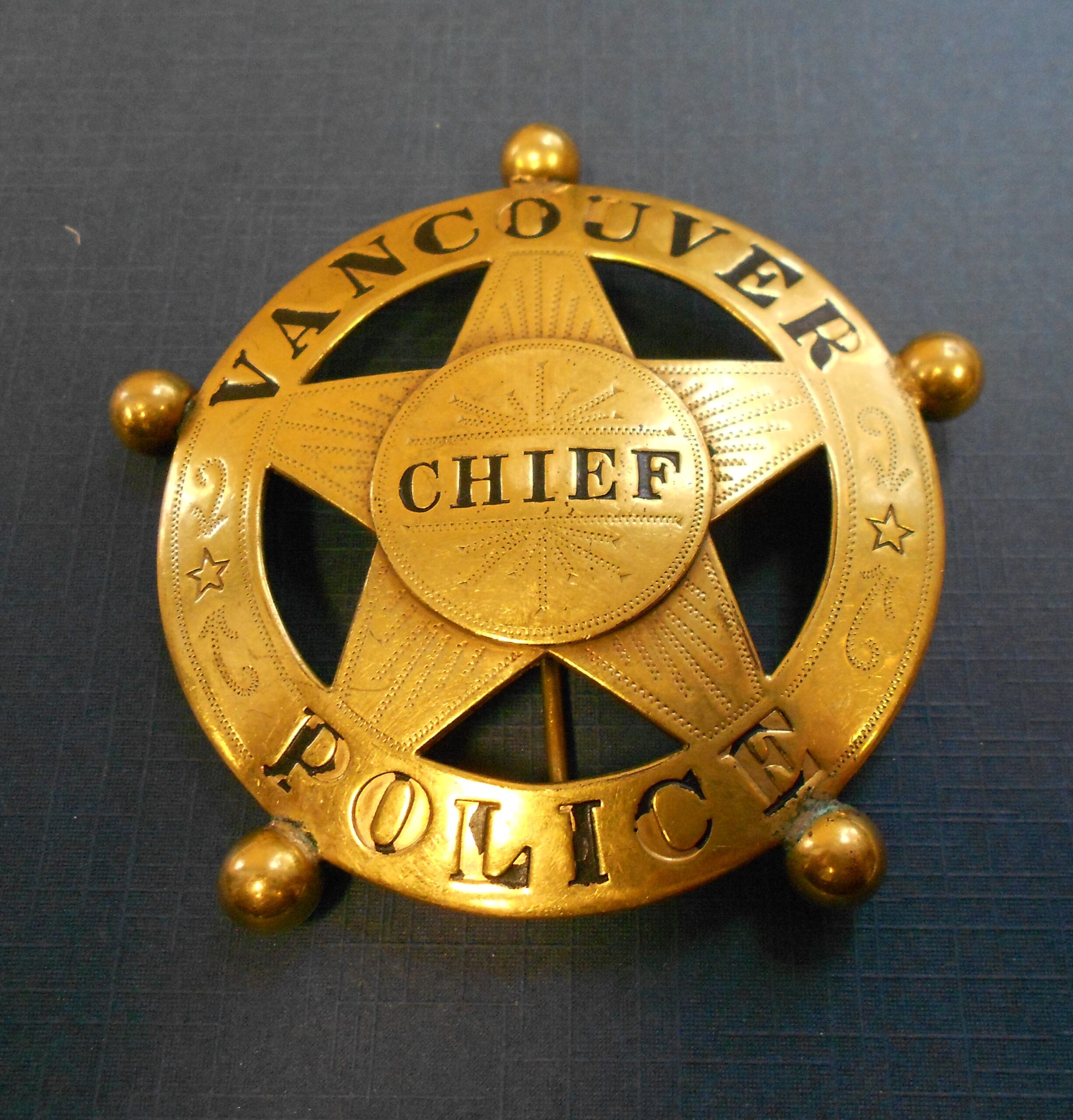 Old gold Vancouver Police Chief badge