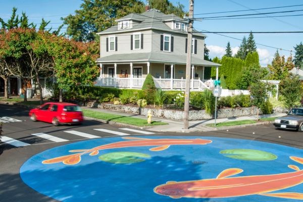 home in shumway neighborhood with street mural