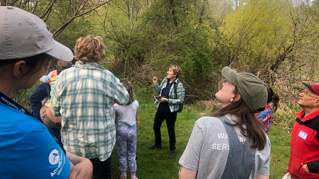 Group walk along Vancouver's Burnt Bridge Creek