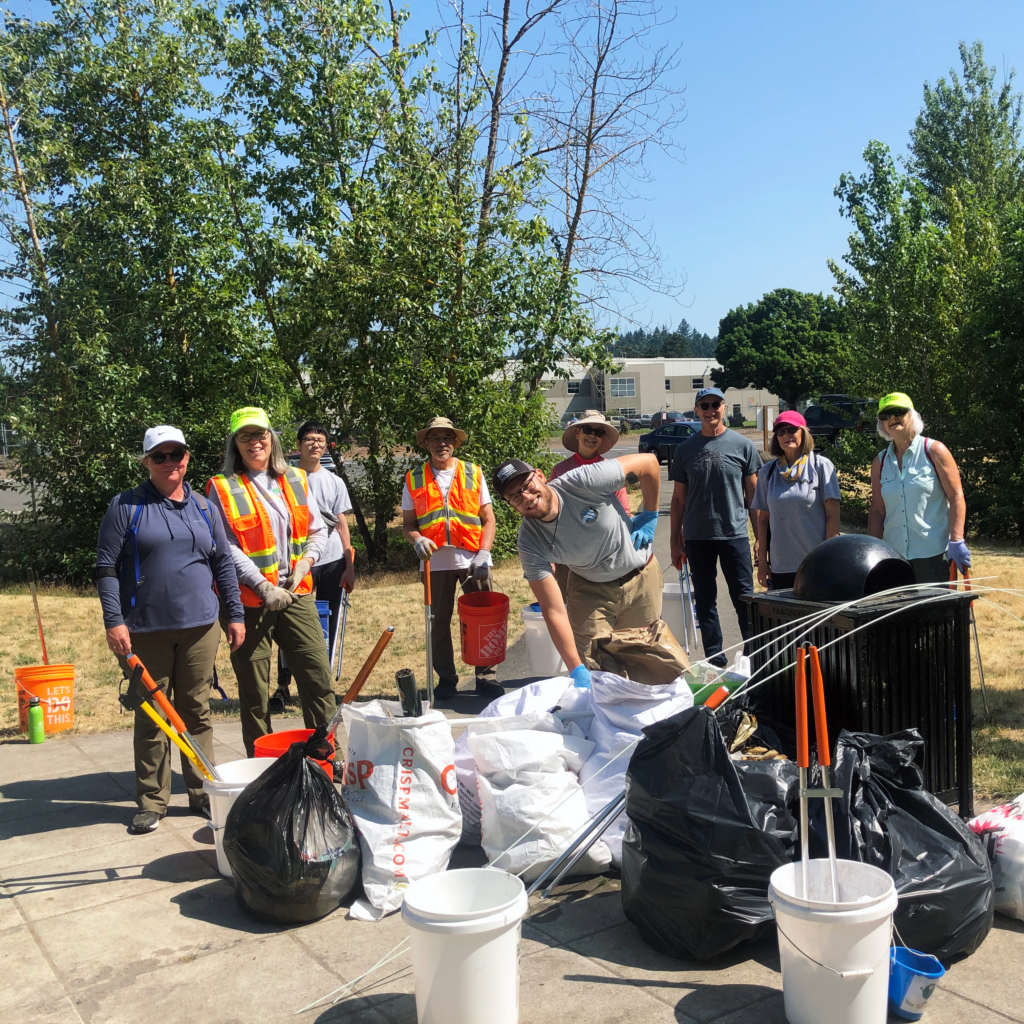 Volunteers cleaning up the beach
