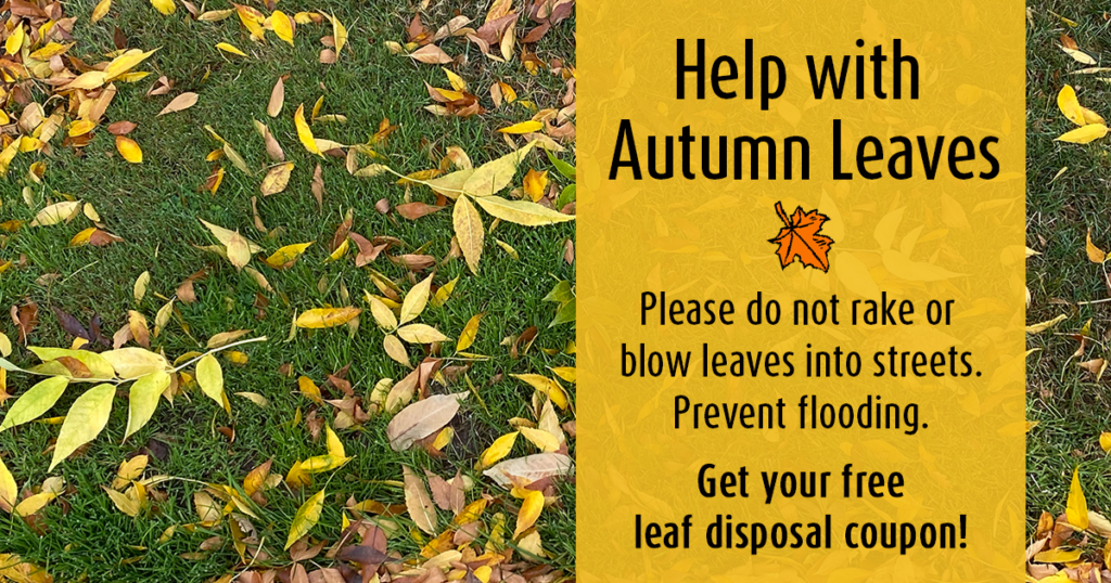 Free Fall Leaf Disposal Coupon reminder with image of leaves