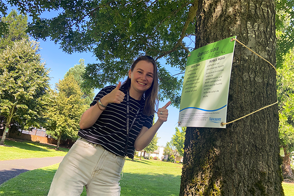 Young women hangs out at a pop-up arboretum