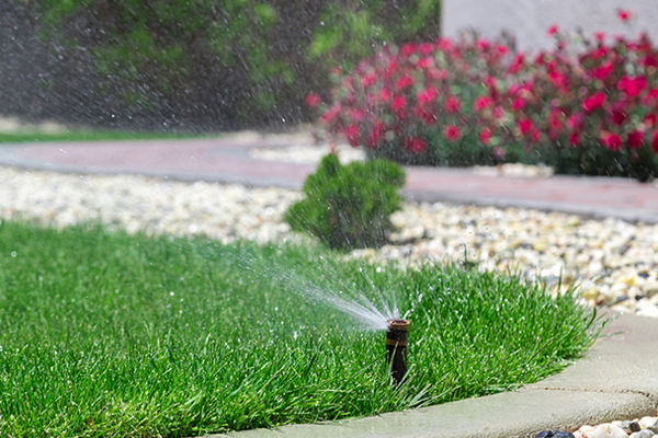 grassy area with sprinkler