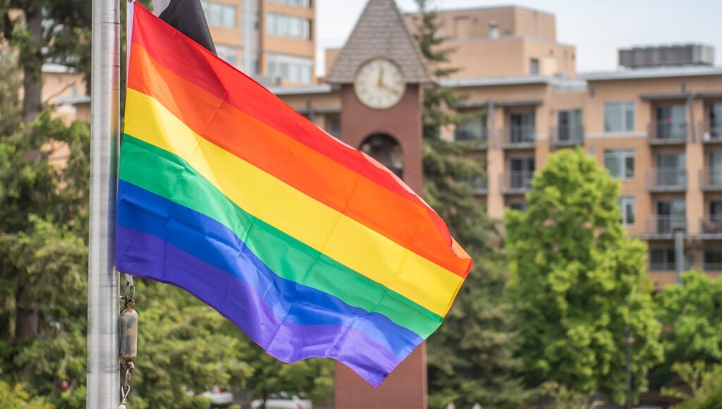 DEI Pride flag in front of City Hall 