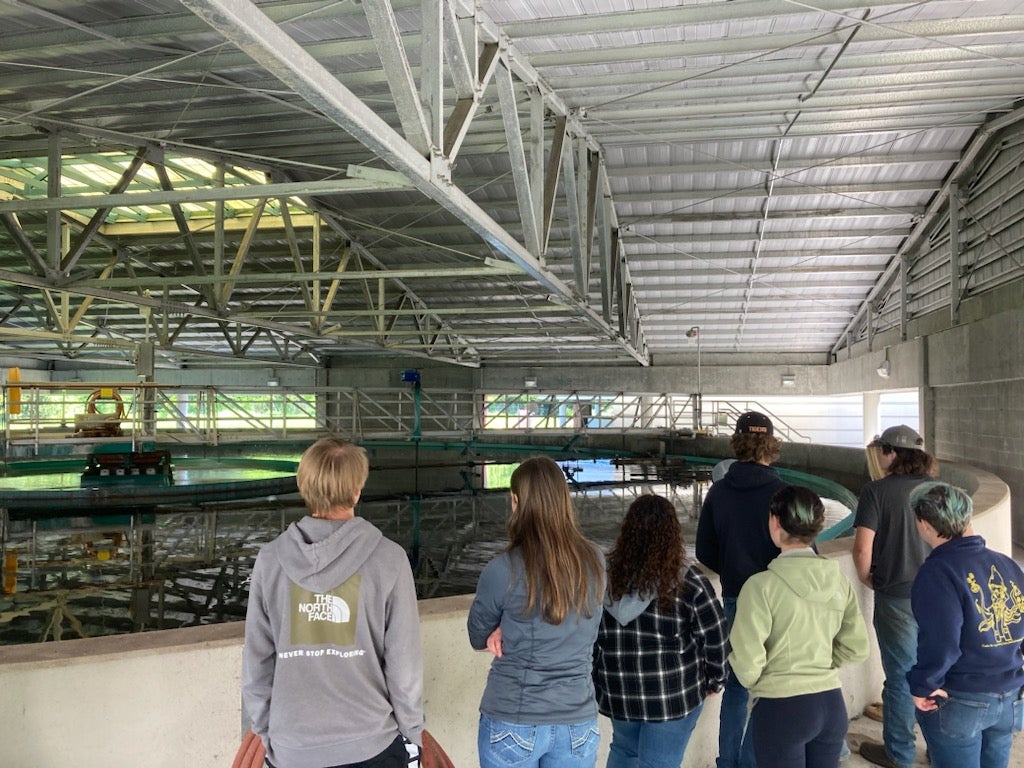 Adults and children tour the wastewater treatment plant