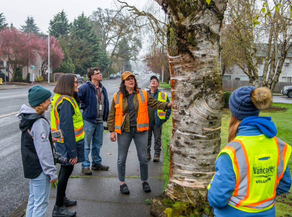 Urban forestry staff leads a community tree tour