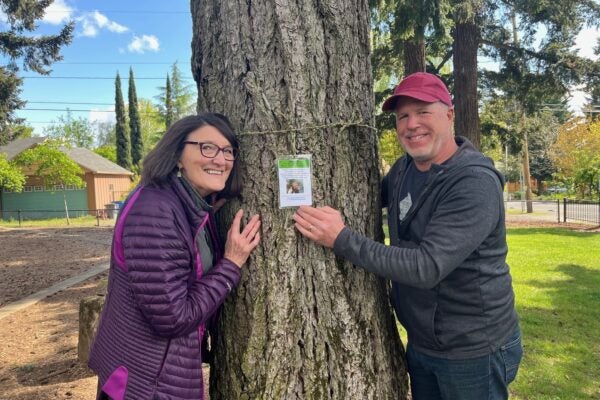 Tree Stewards Dan and Susan with the Carter Park Tree Walk tags