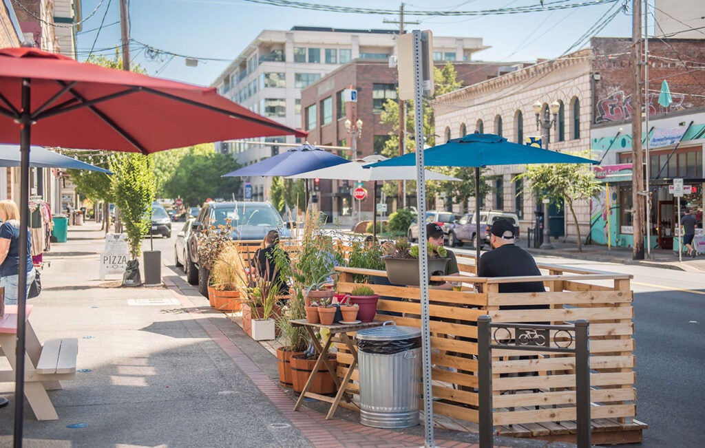 Sidewalk seating in downtown Vancouver