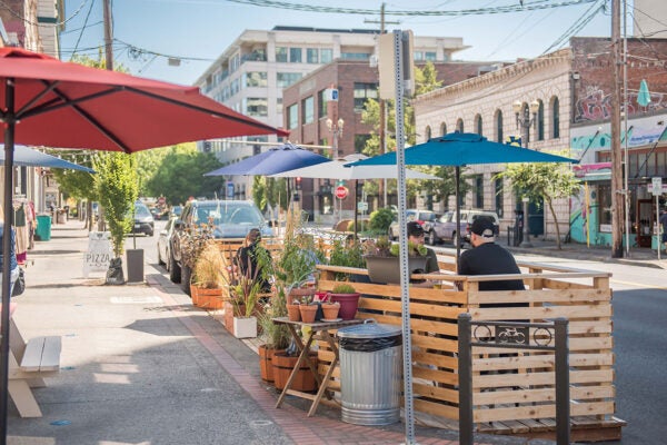 Sidewalk seating in downtown Vancouver