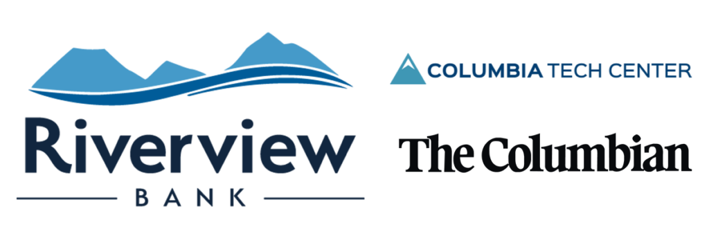 Logos for the Sunday Sounds sponsors, Riverview Bank, Columbia Tech Center and The Columbian