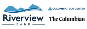 Logos for the Sunday Sounds sponsors, Riverview Bank, Columbia Tech Center and The Columbian