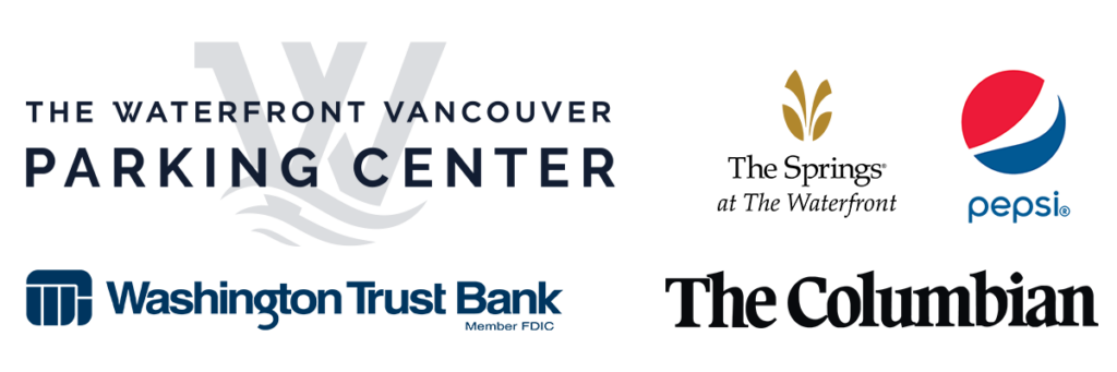 Logos for Waterfront Vancouver Parking Center, Washington Trust Bank, PepsiCo Ridgefield, The Springs Senior Living and The Columbian