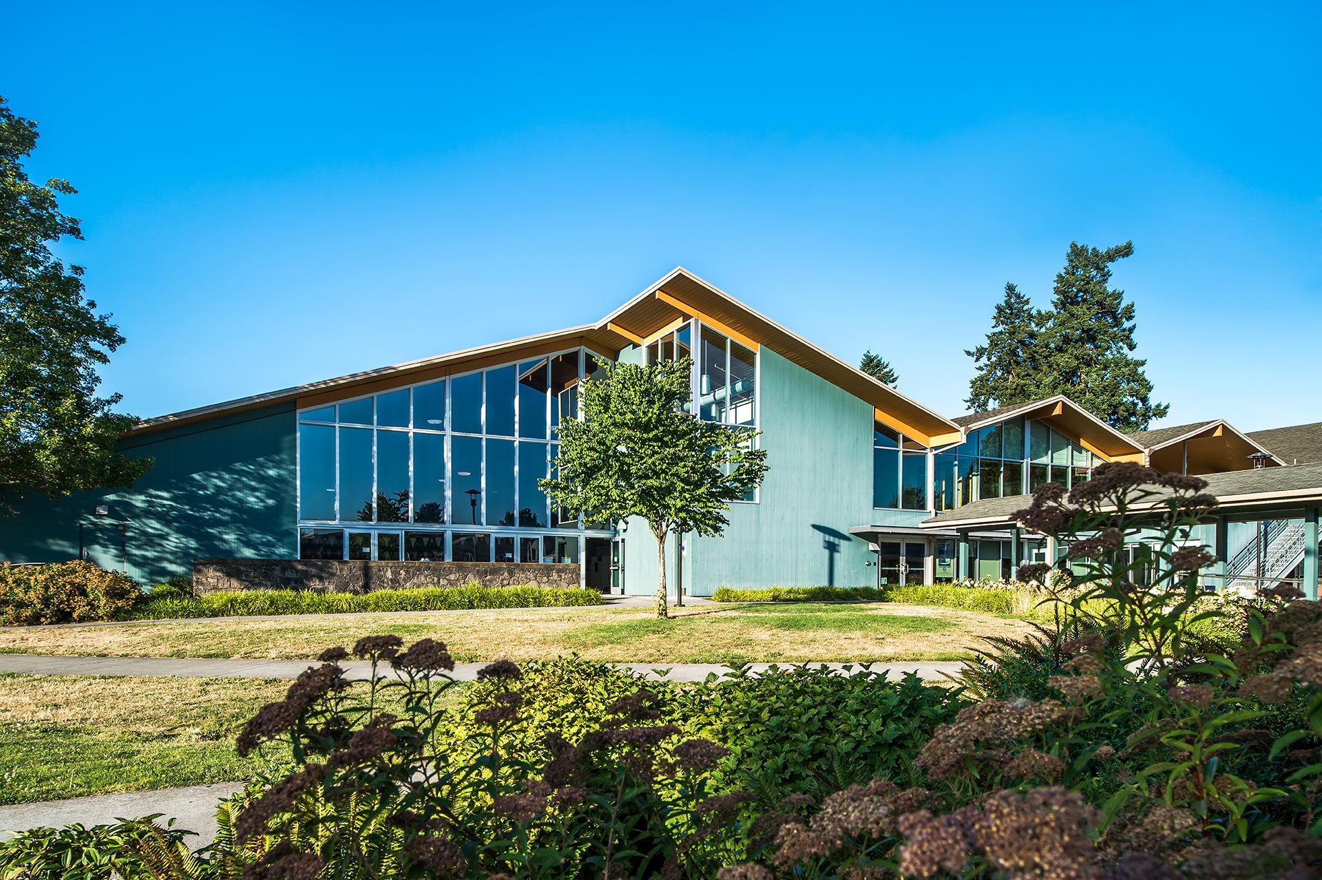 Exterior of Marshall Community Center on a sunny day.