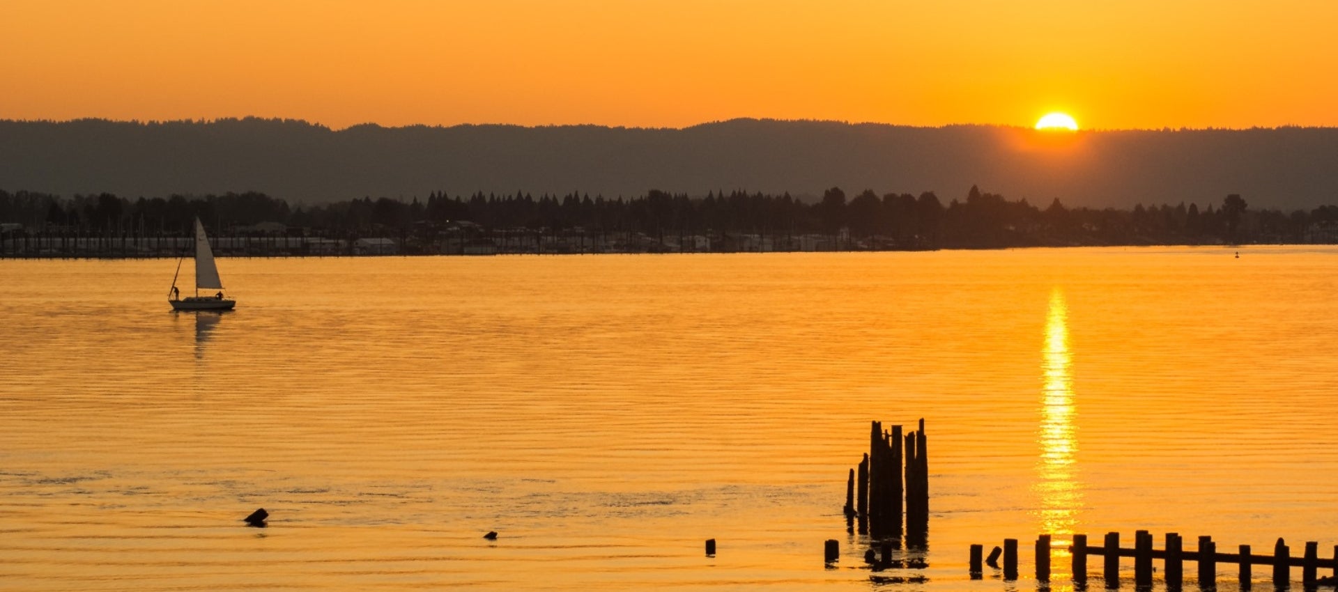 Columbia River during sunset on a hot summer day with a warm glow