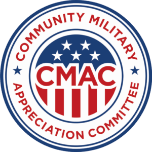 Red, white and blue logo for the Community Military Appreciation Committee