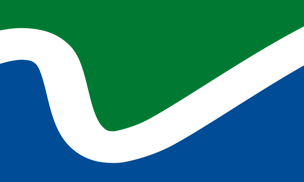Flag shows green top, white curving line, blue bottom