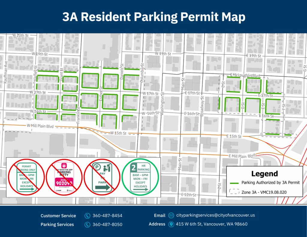 3A Resident Parking Permit Map highlights valid areas.