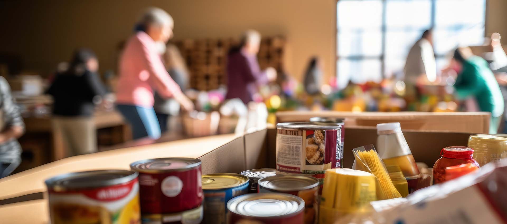Works pack boxes at food bank