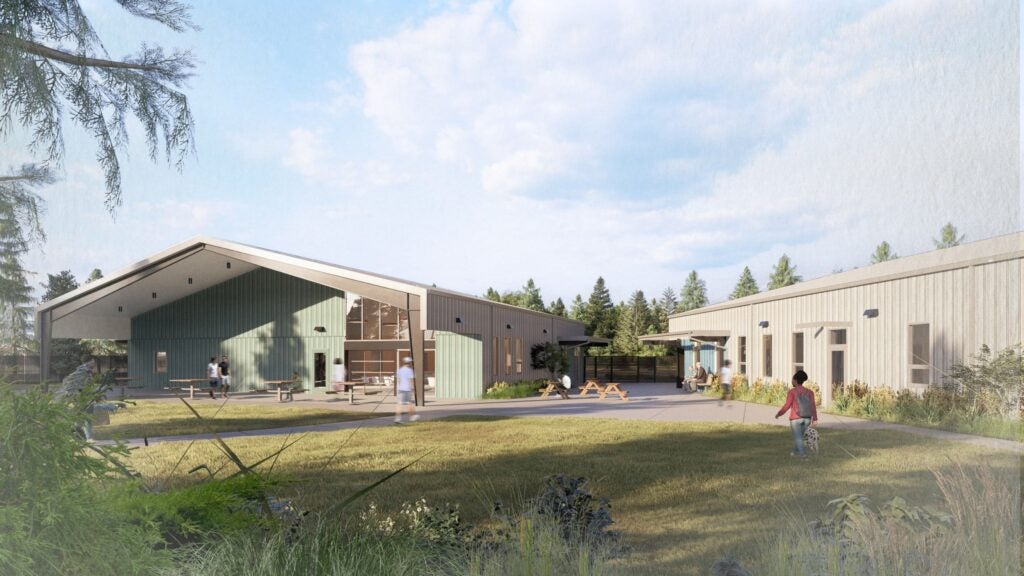 Rendering of bridge shelter campus exterior