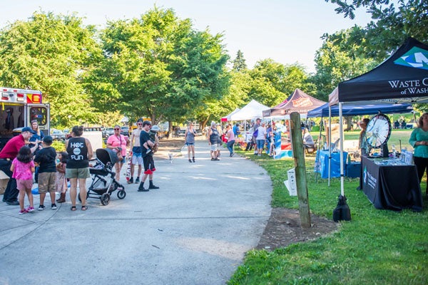 Neighborhood fair with tables setup