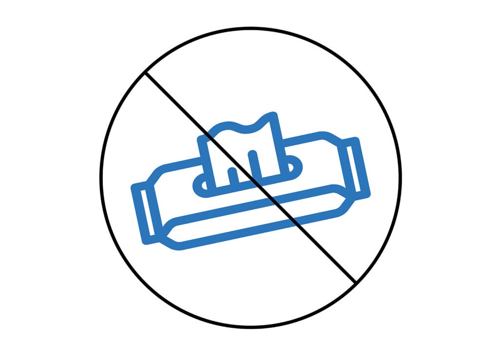 A crossed-out container of wipes