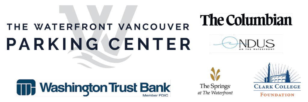 Logos for Waterfront Vancouver Parking Center, Washington Trust Bank, Ondus, The Springs Senior Living, Clark College Foundation and The Columbian