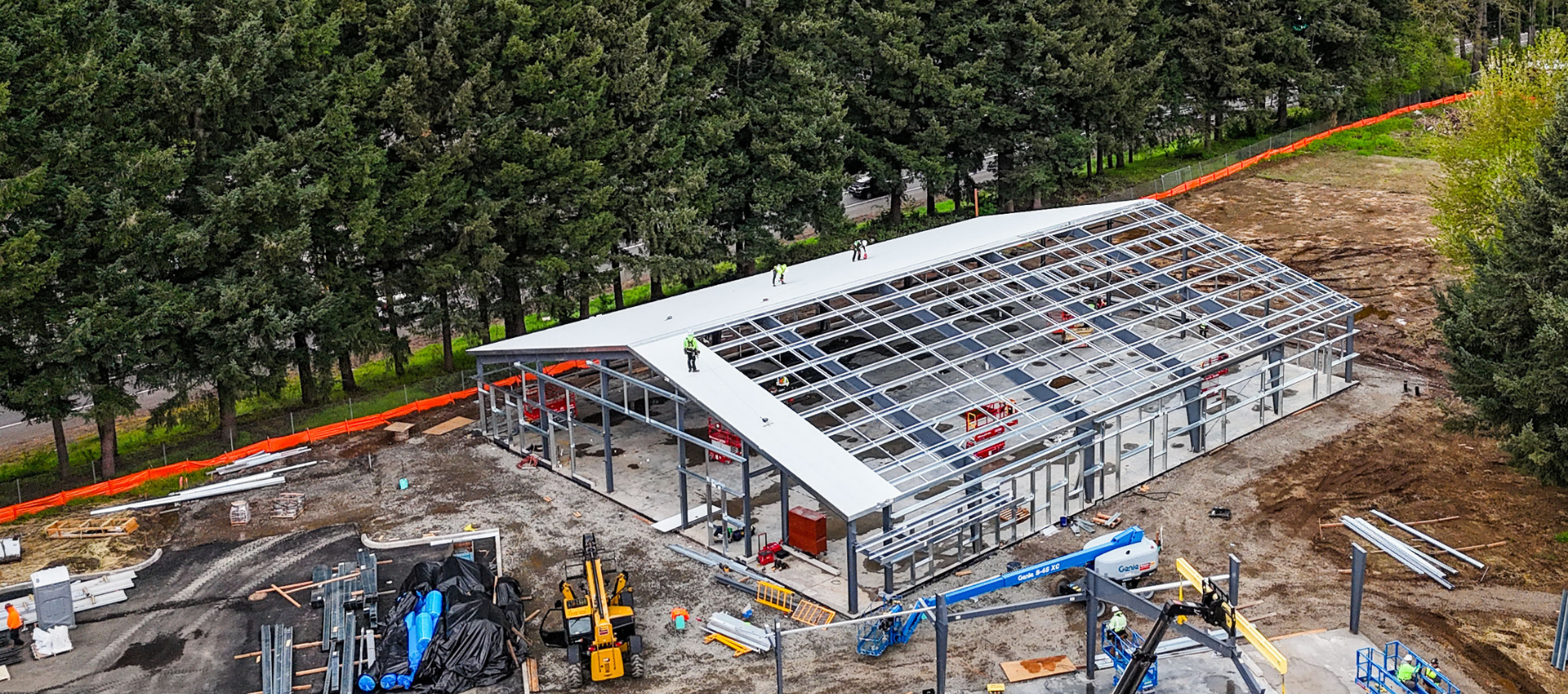 Aerial view of Bridge Shelter construction progress provided by Tapani, Inc.