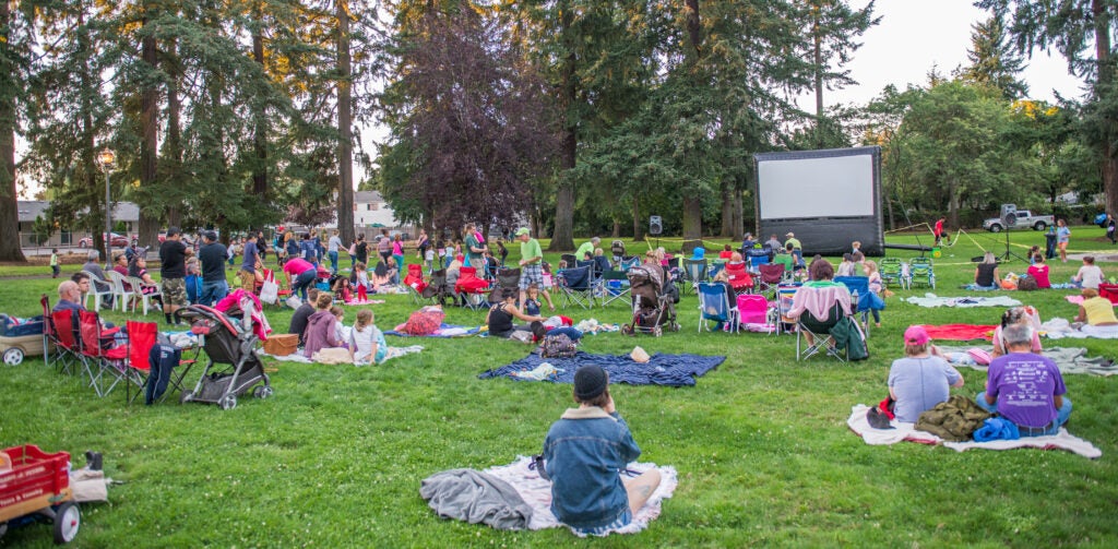 Outdoor movie in a park.