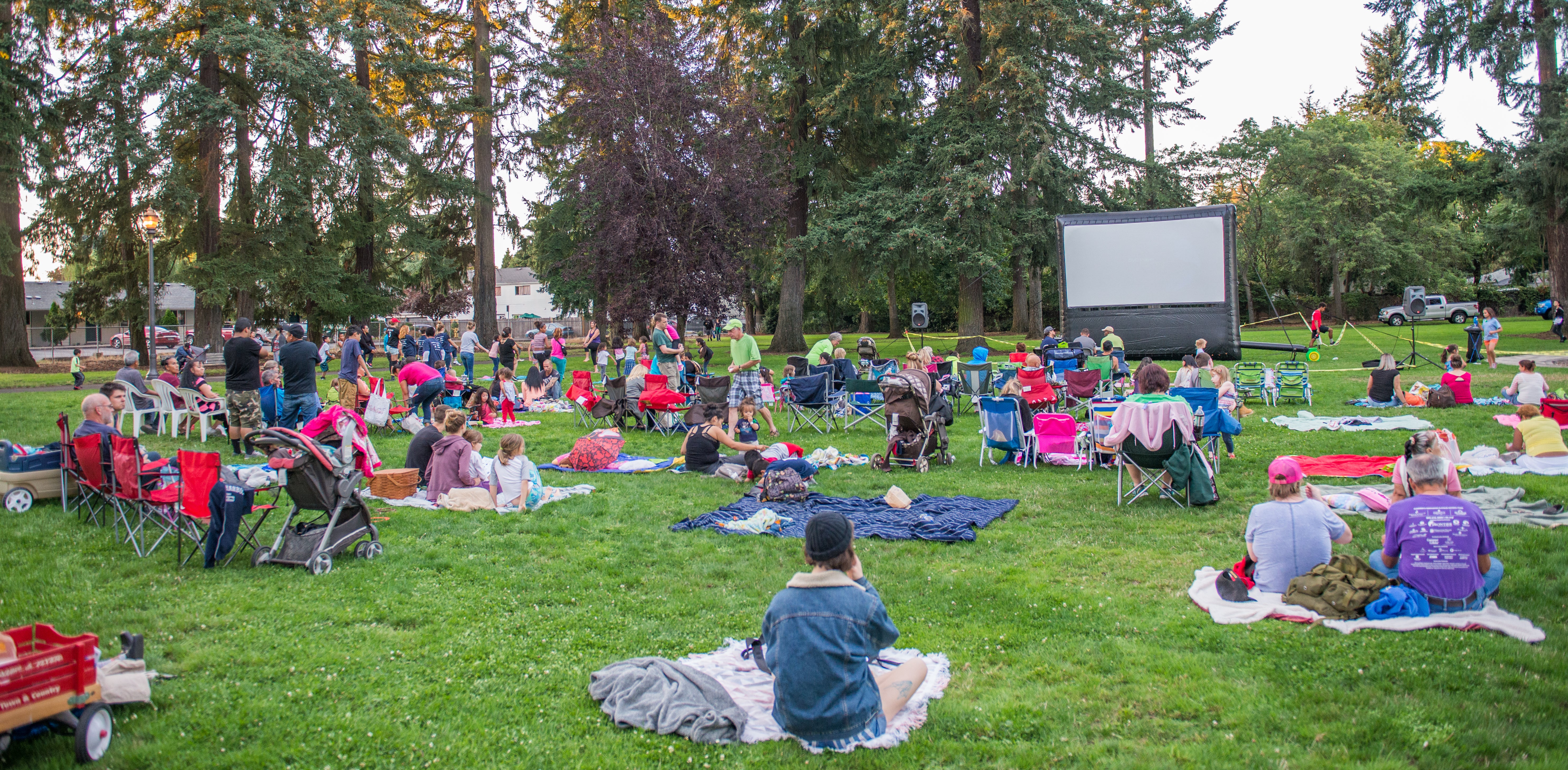 Outdoor movie in a park.