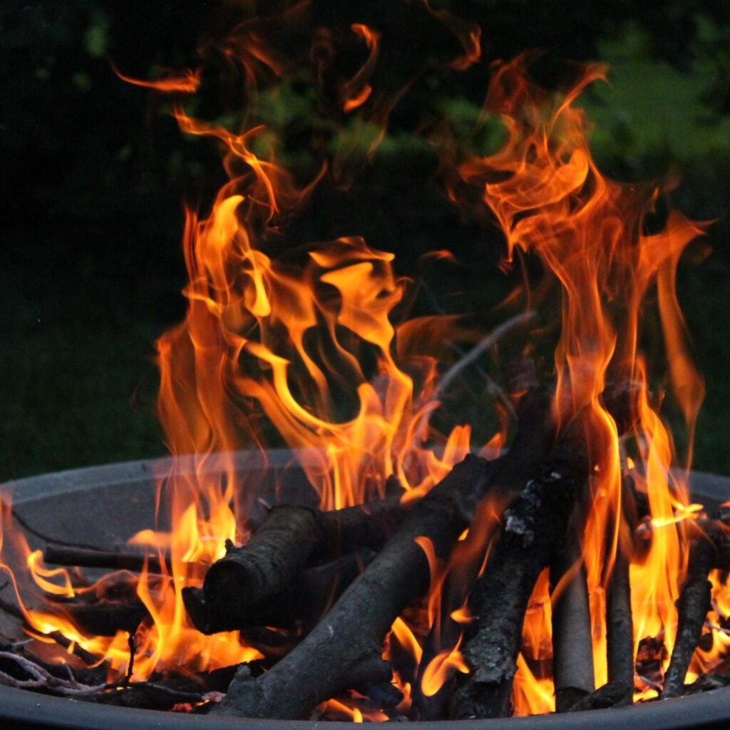 Fire in fire pit.