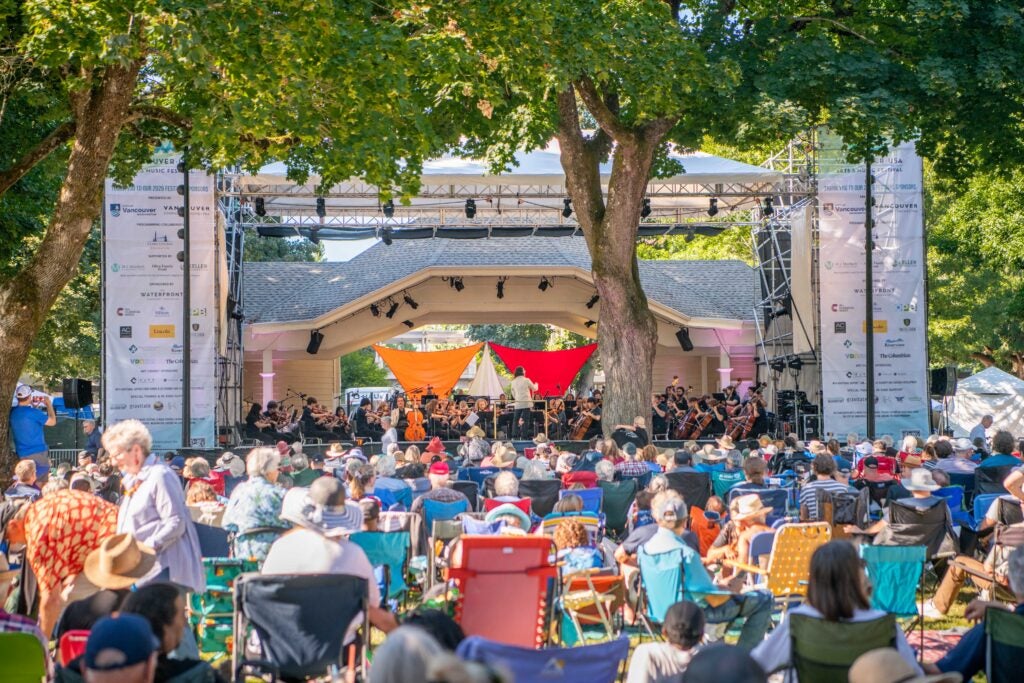 People enjoying an outdoor concert.
