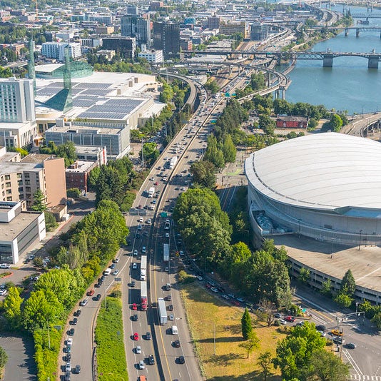 Aerial image of I-5 Rose Quarter project area.