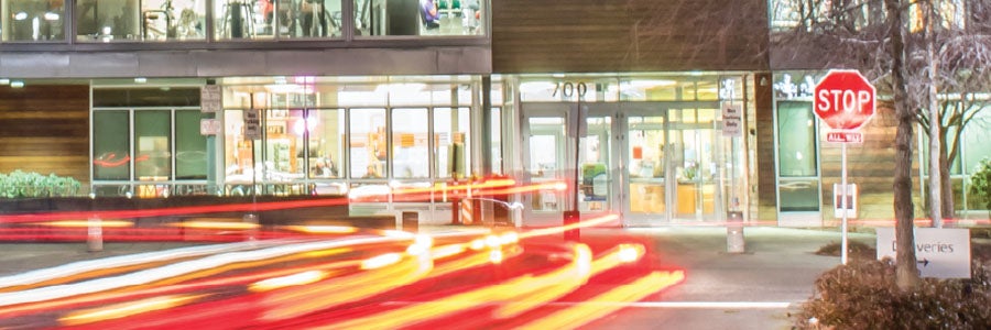 Firstenburg Community Center at night