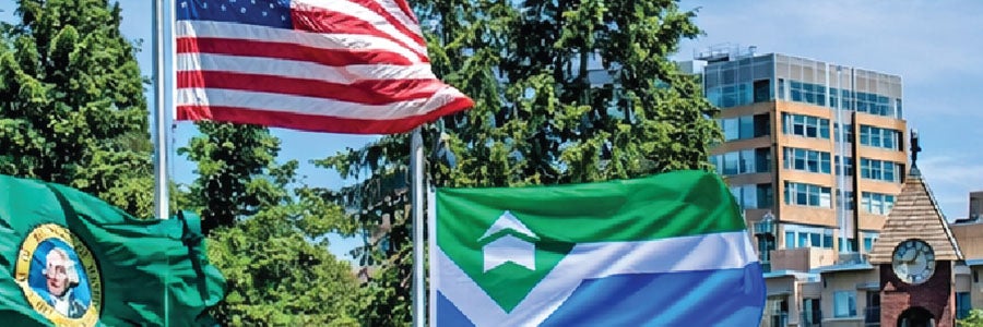 Washington State flag, United States flag, City of Vancouver flag