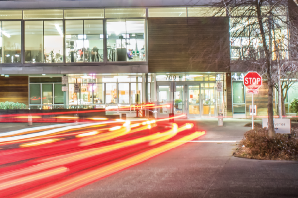 Firstenburg Community Center at night